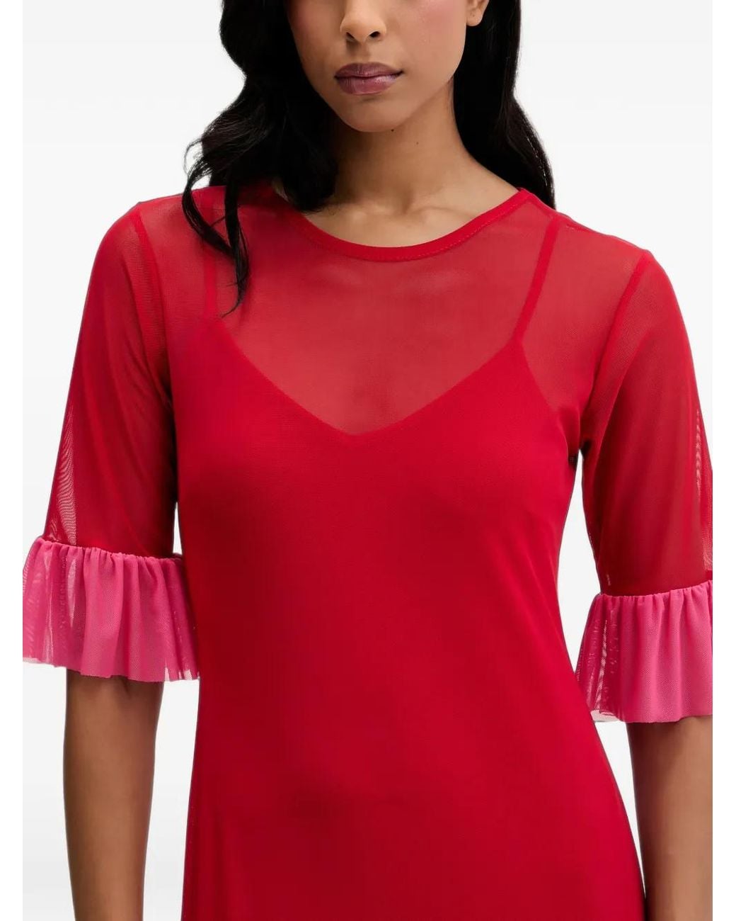 Never Fully Dressed Red Ruffled Mesh Maxi Dress