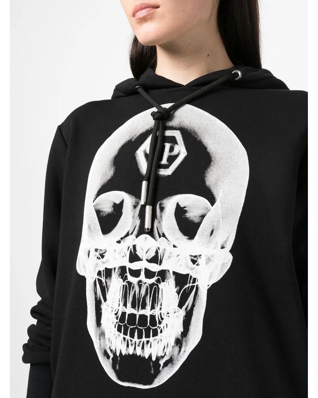 Philipp Plein Black Skull-Print Cotton Hoodie