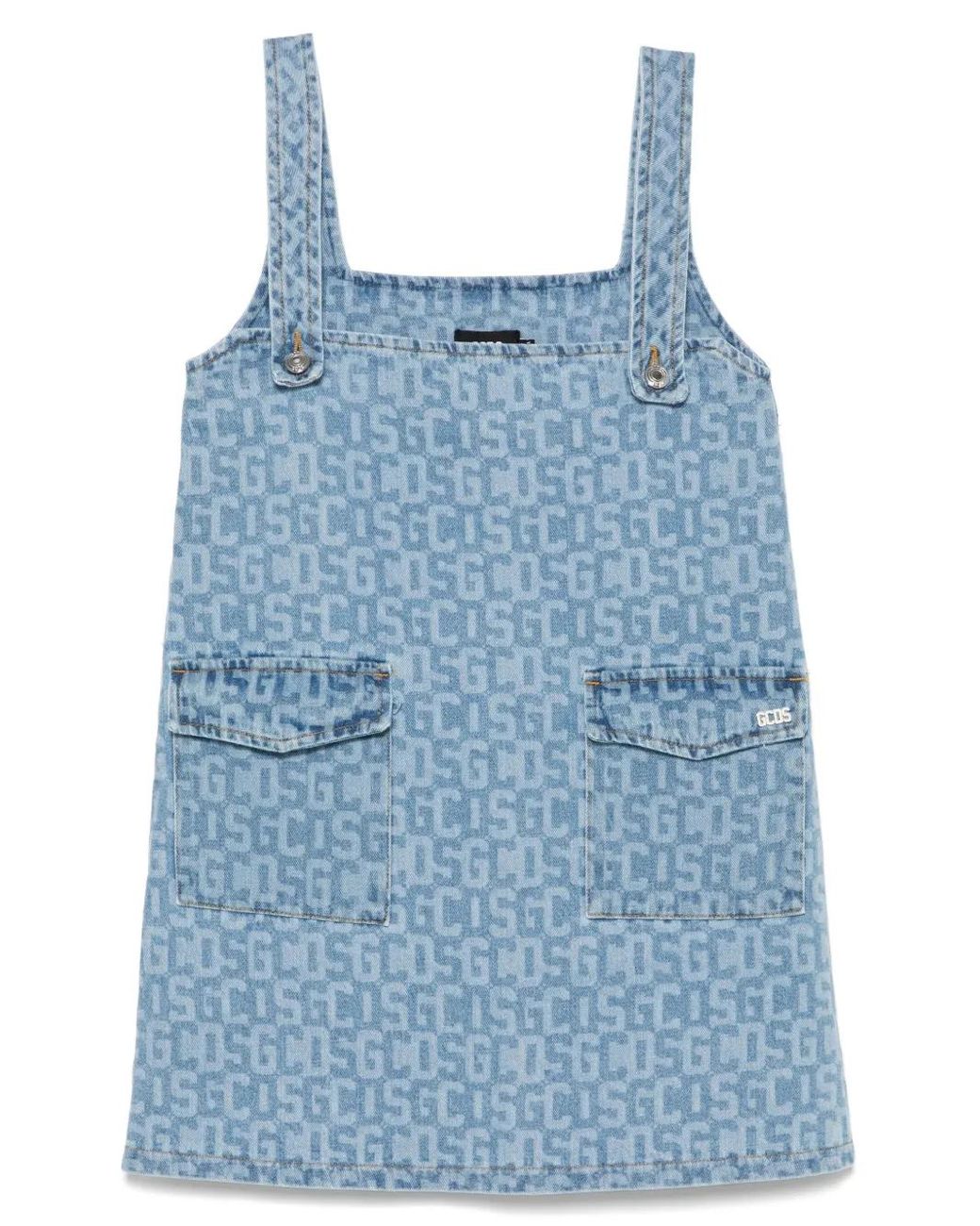 Gcds Blue Monogram-Print Denim Mini Dress