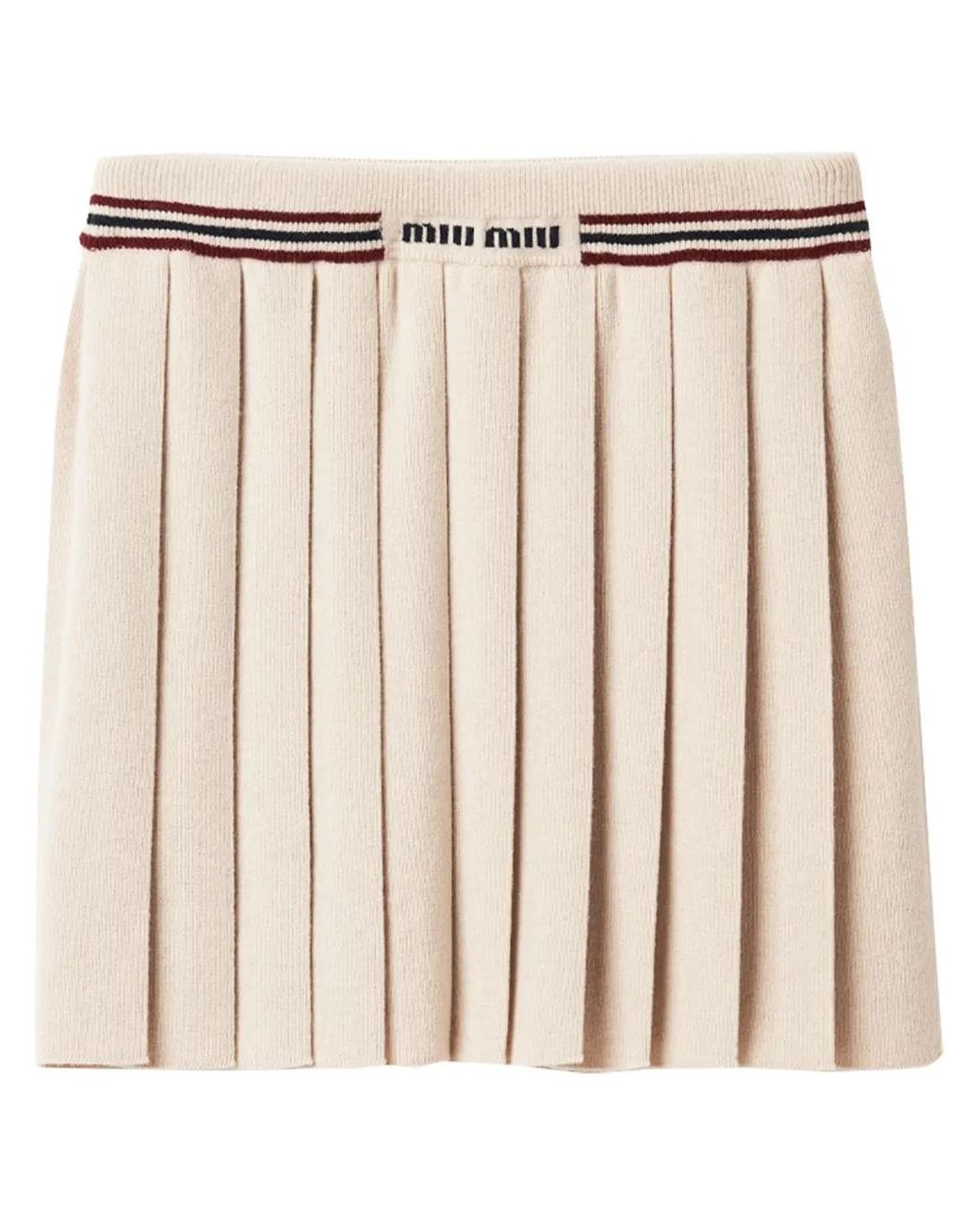 Miu Miu Cashmere Pleated Mini Skirt in Natural | Lyst
