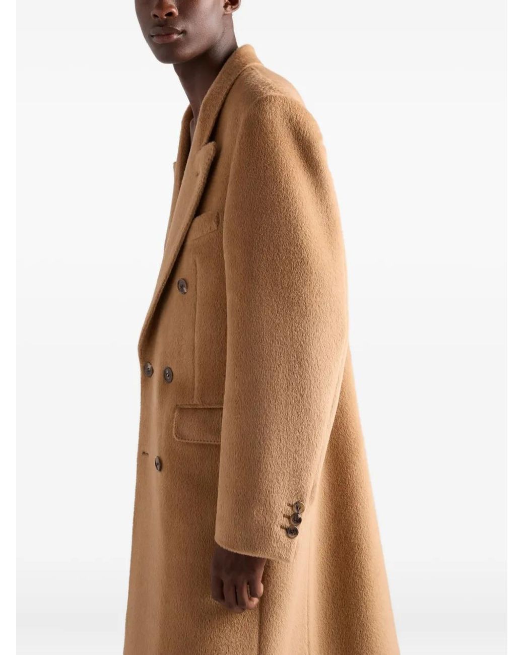 Prada Natural Double-Breasted Wool Blend Coat for men