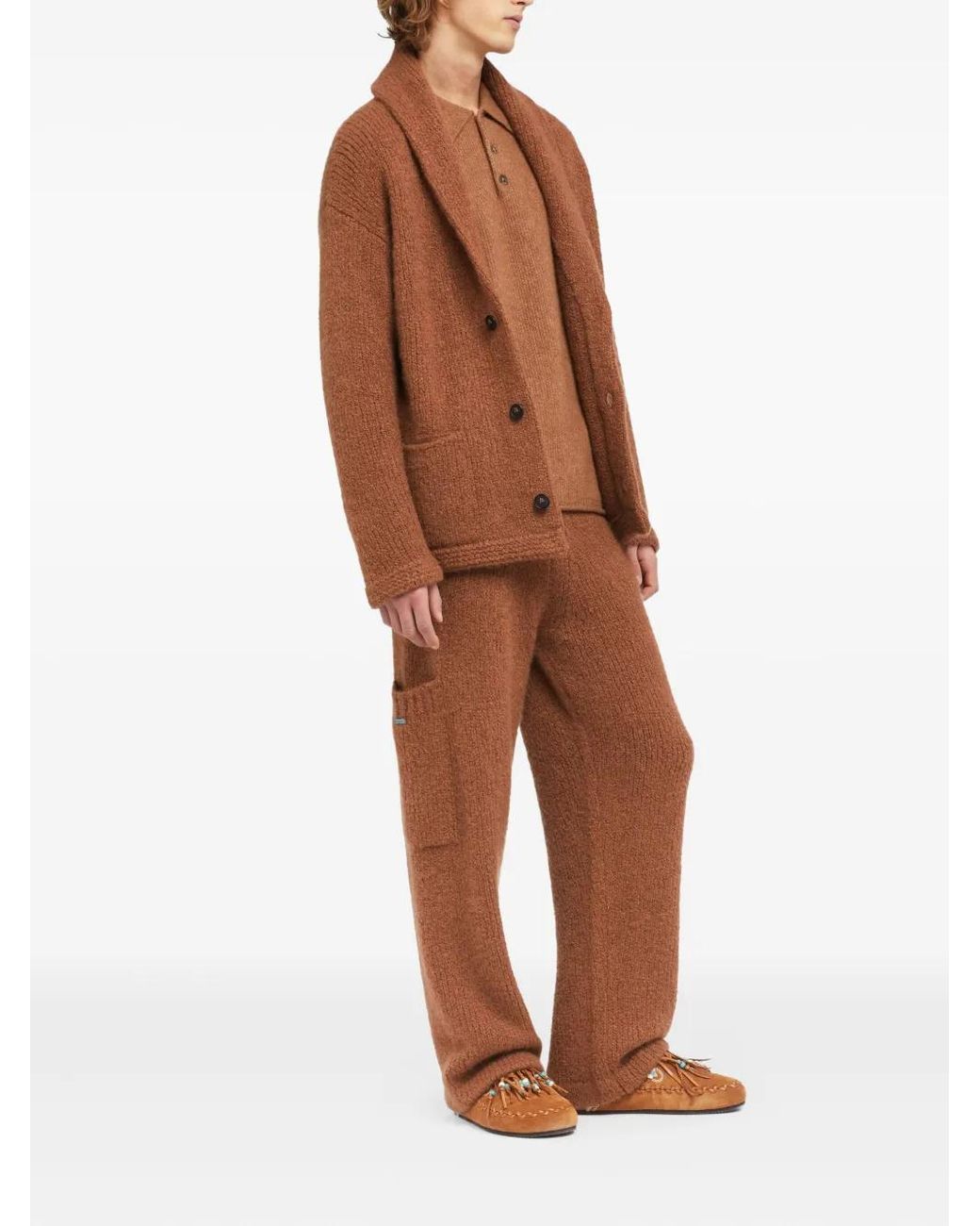 Alanui Brown Shawl-Collar Button Cardigan for men