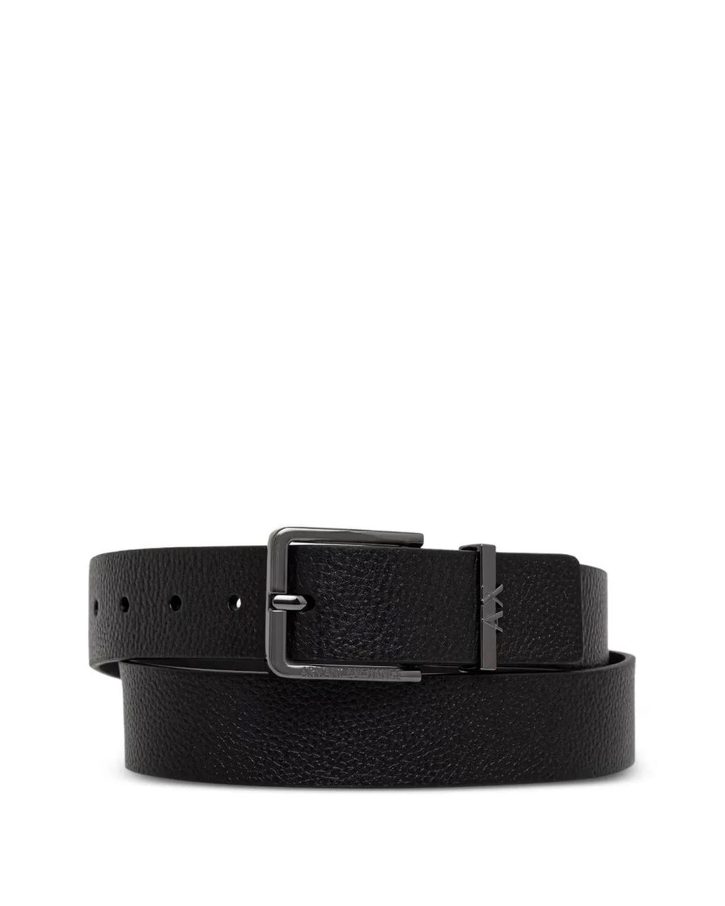 ARMANI EXCHANGE Black Logo-Plaque Pebbled-Effect Belt for men