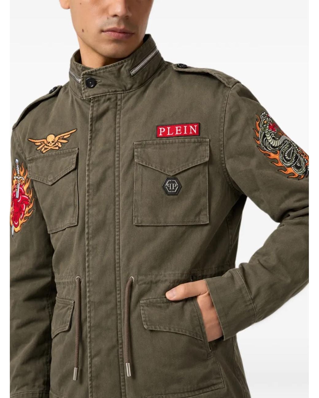 Philipp Plein Green Field Jacket Urban Jungle Patches for men
