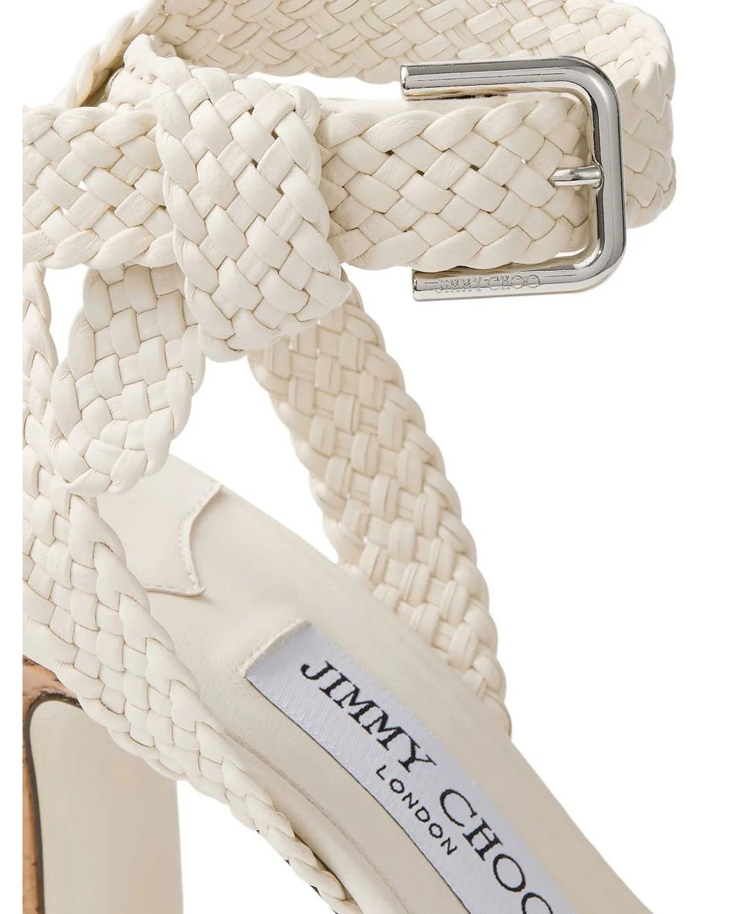 Jimmy Choo White Rori Braided Block-Heel Sandals