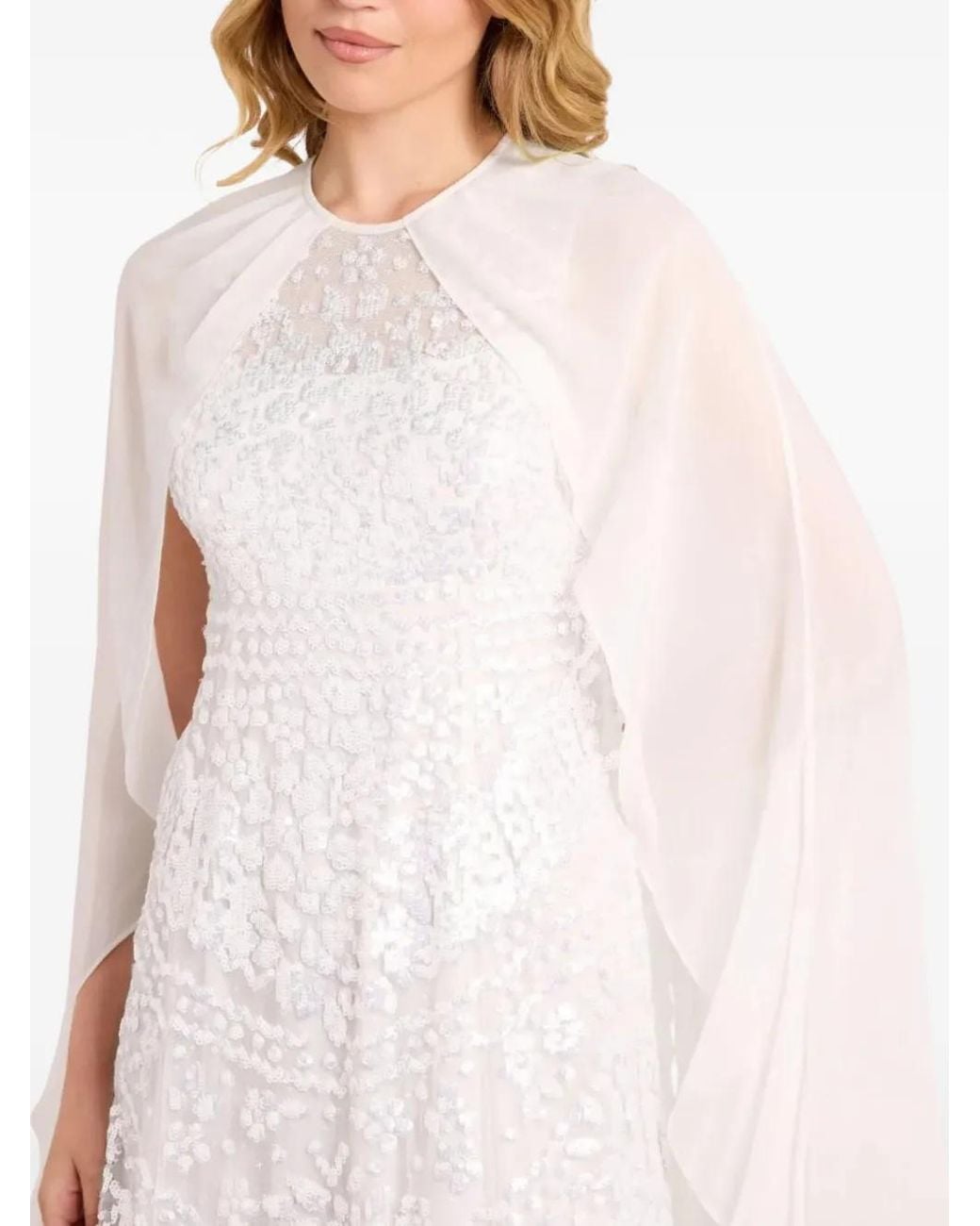 Needle & Thread White Anais Sequin-Embellished Cape Dress