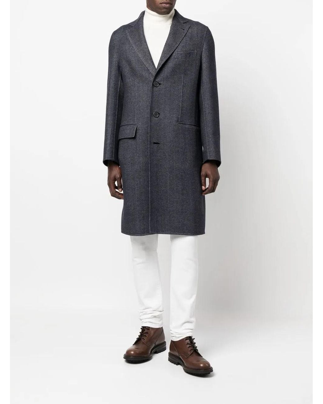 Brioni Blue Single-Breasted Wool Coat for men