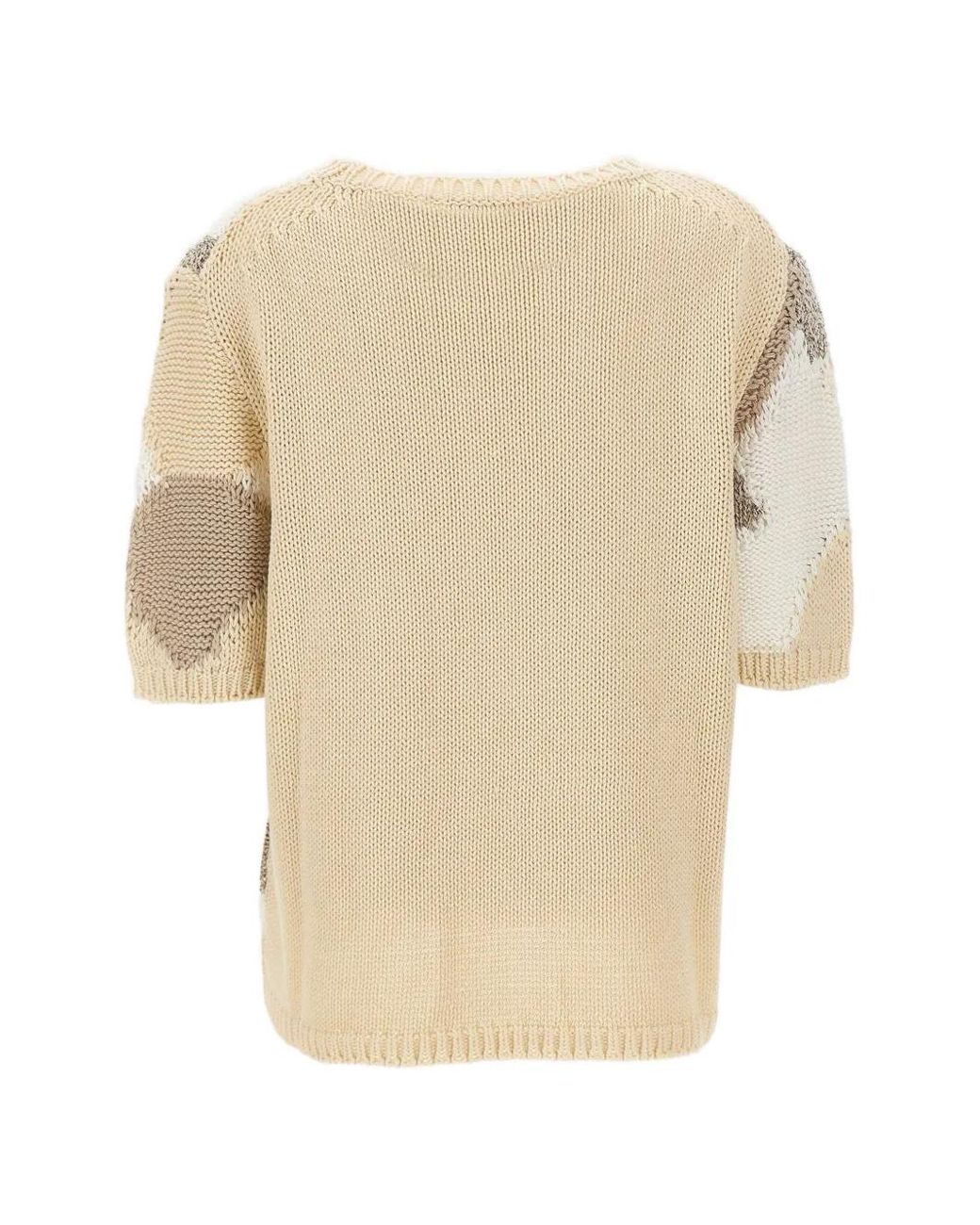 Kangra Natural Sequin-Embellished Patchwork Sweater