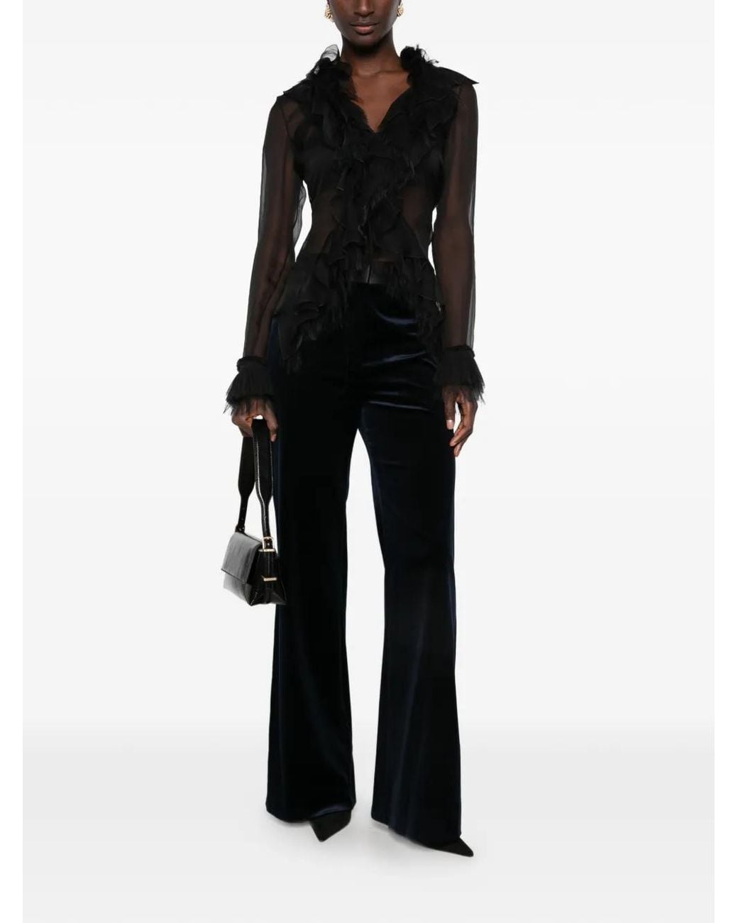 Victoria Beckham Black Velvet Flared Trousers