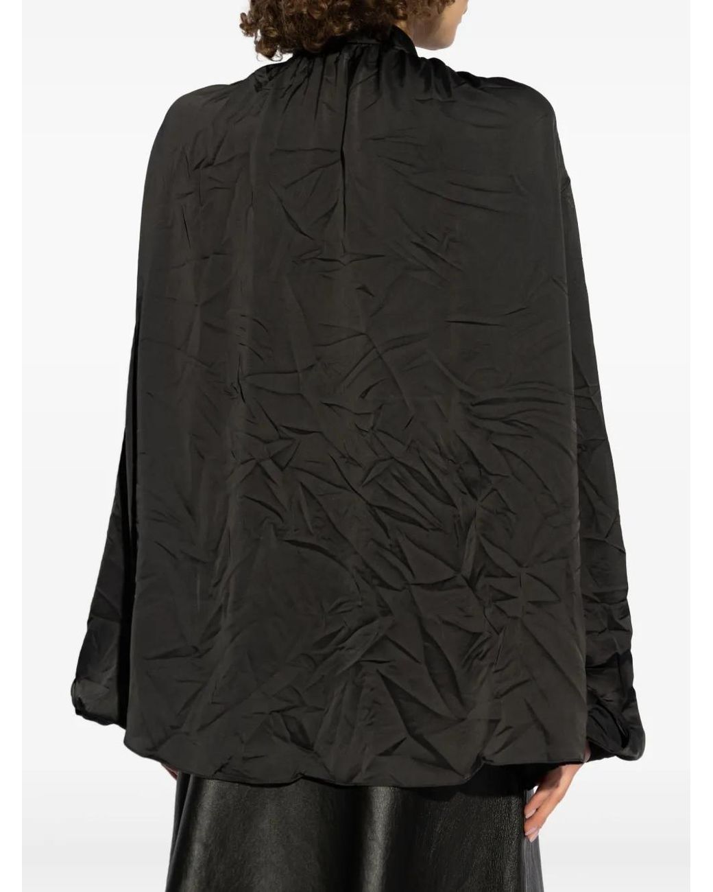 Balenciaga Black Satin Blouse With Bow And Cut-Out Sleeves