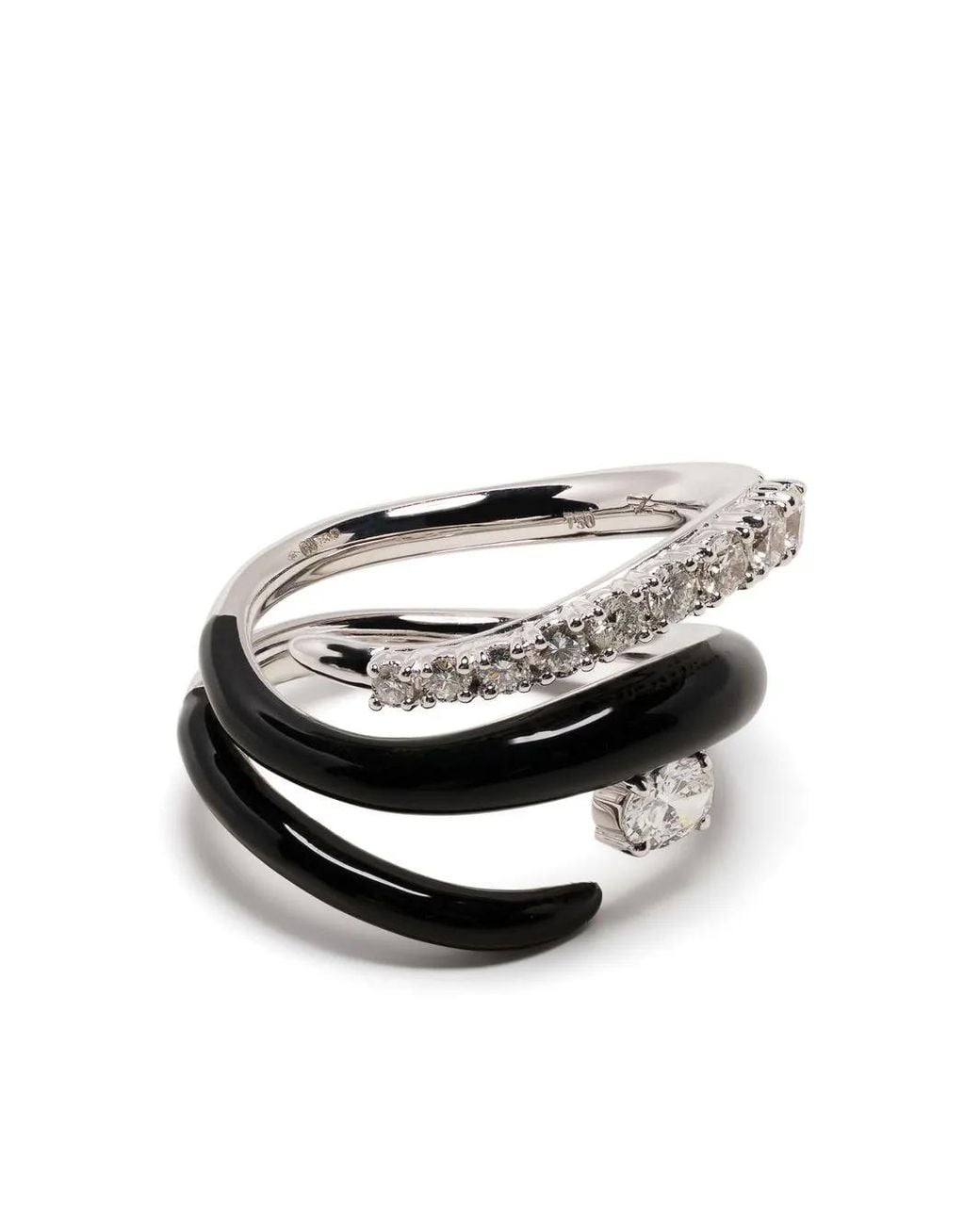 Nikos Koulis White 18Kt Diamond And Enamel Ring