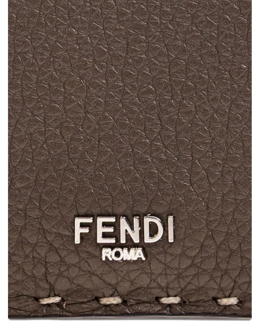 Fendi Brown Selleria Leather Card Holder for men