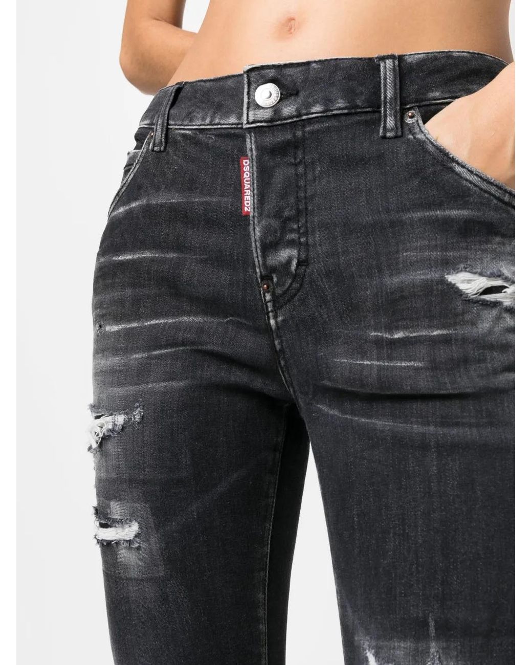 DSquared² Gray Distressed Cropped Skinny Jeans