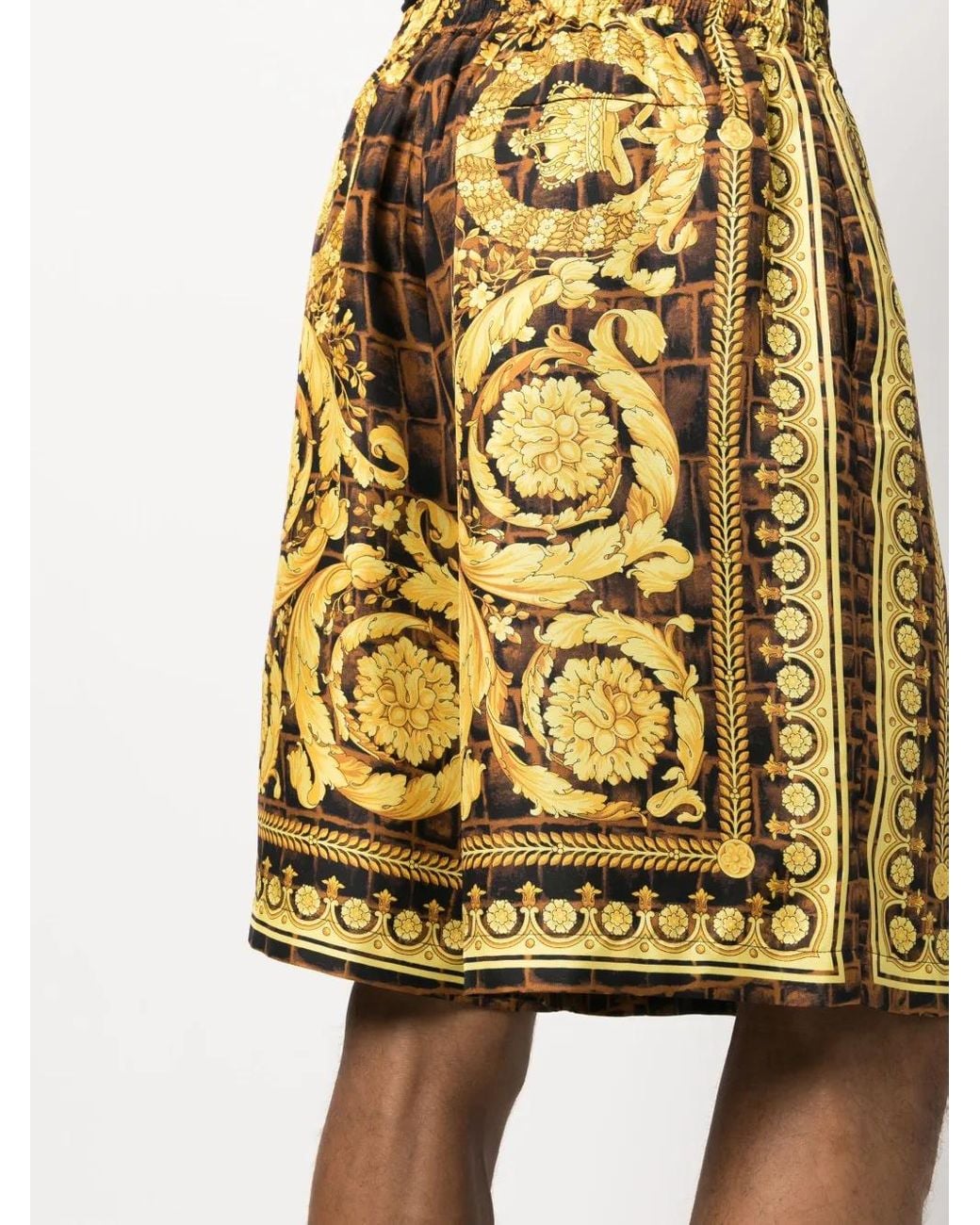 Versace Yellow Barocco-Print Silk Shorts With-Tone Accents for men