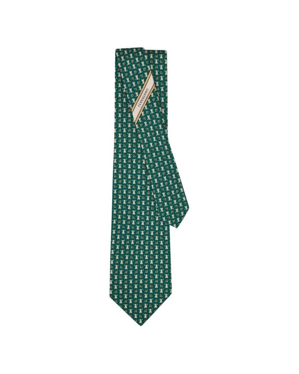 Ferragamo Green Fido Print Silk Tie for men