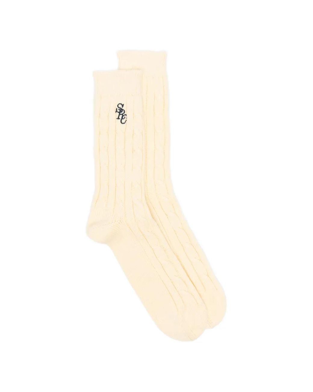 Sporty & Rich White Cable-Knit Logo-Embroidered Socks