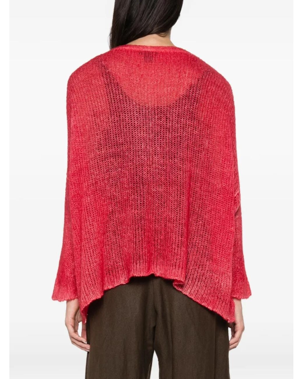 Avant Toi Red Open-Knit V-Neck Sweater