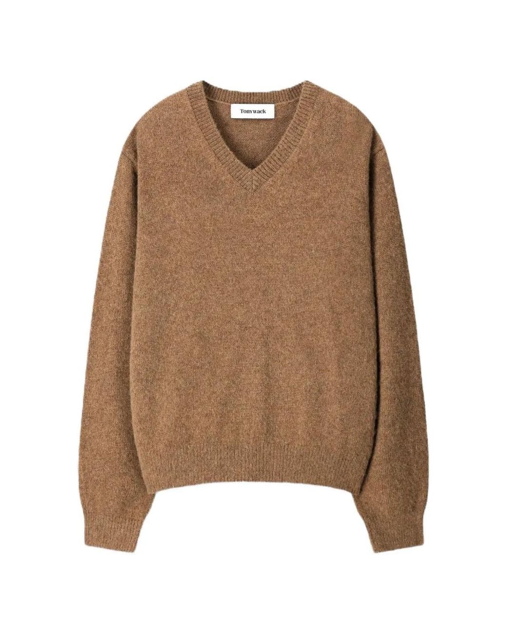 TONYWACK Brown Shaggy Dog V-Neck Knitted Sweater for men