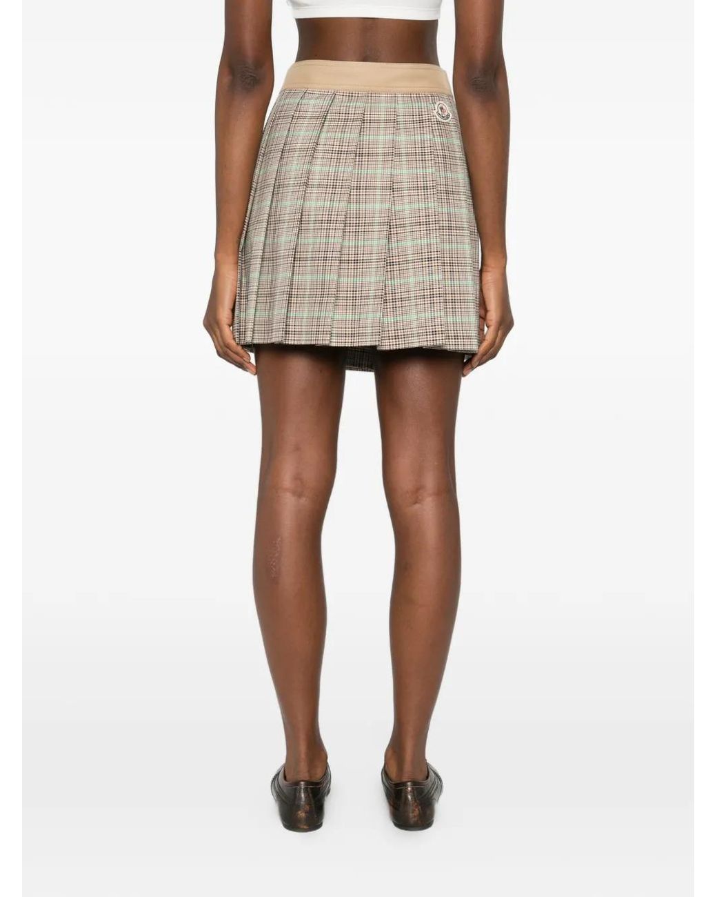 Moncler Brown Pleated Checkered Mini Skirt