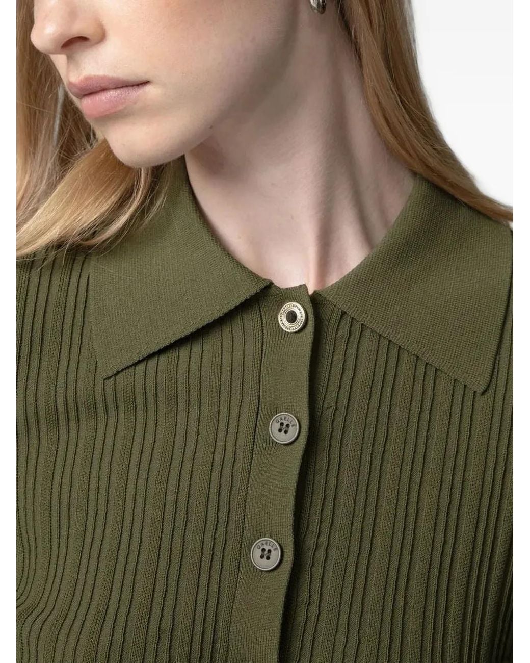 Gaelle Paris Green Ribbed-Knit Collared Polo Shirt