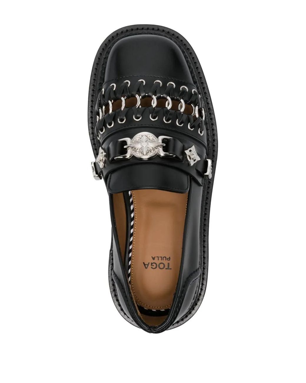 Toga Black Ring-Detail Leather Loafers