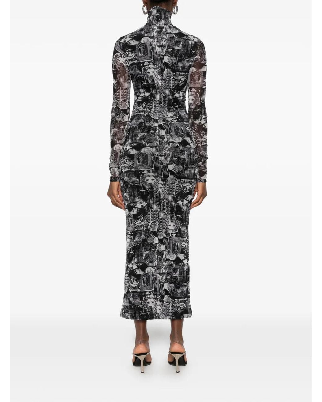 Blumarine White Patterned High-Neck Midi Dress