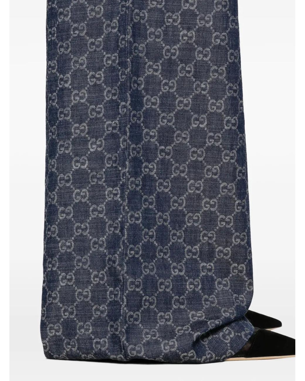Gucci Blue Gg Cotton Denim Jacquard Trousers