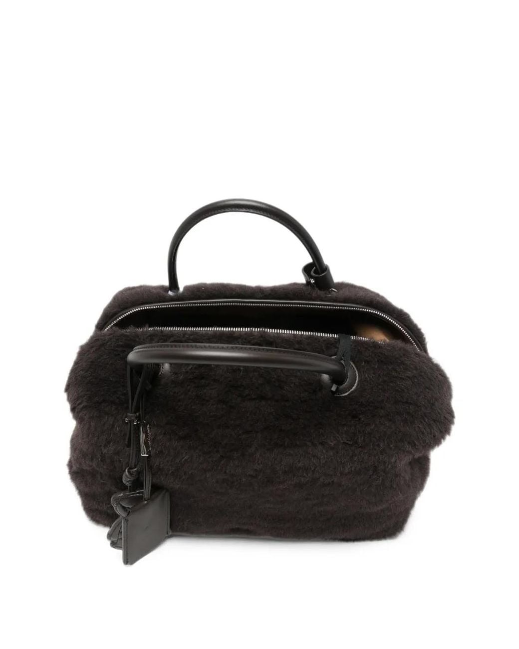 Max Mara Black Teddy Shearling-Trim Tote Bag