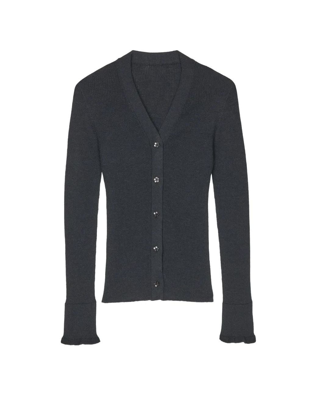 CECILIE BAHNSEN Blue Cardigan Côtelé Cbfolke À Boutons Fleurs