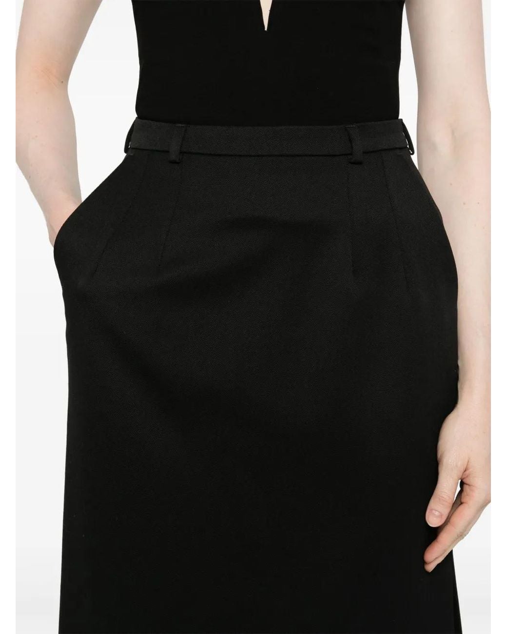 Dolce & Gabbana Black Gabardine Virgin-Wool Midi Skirt