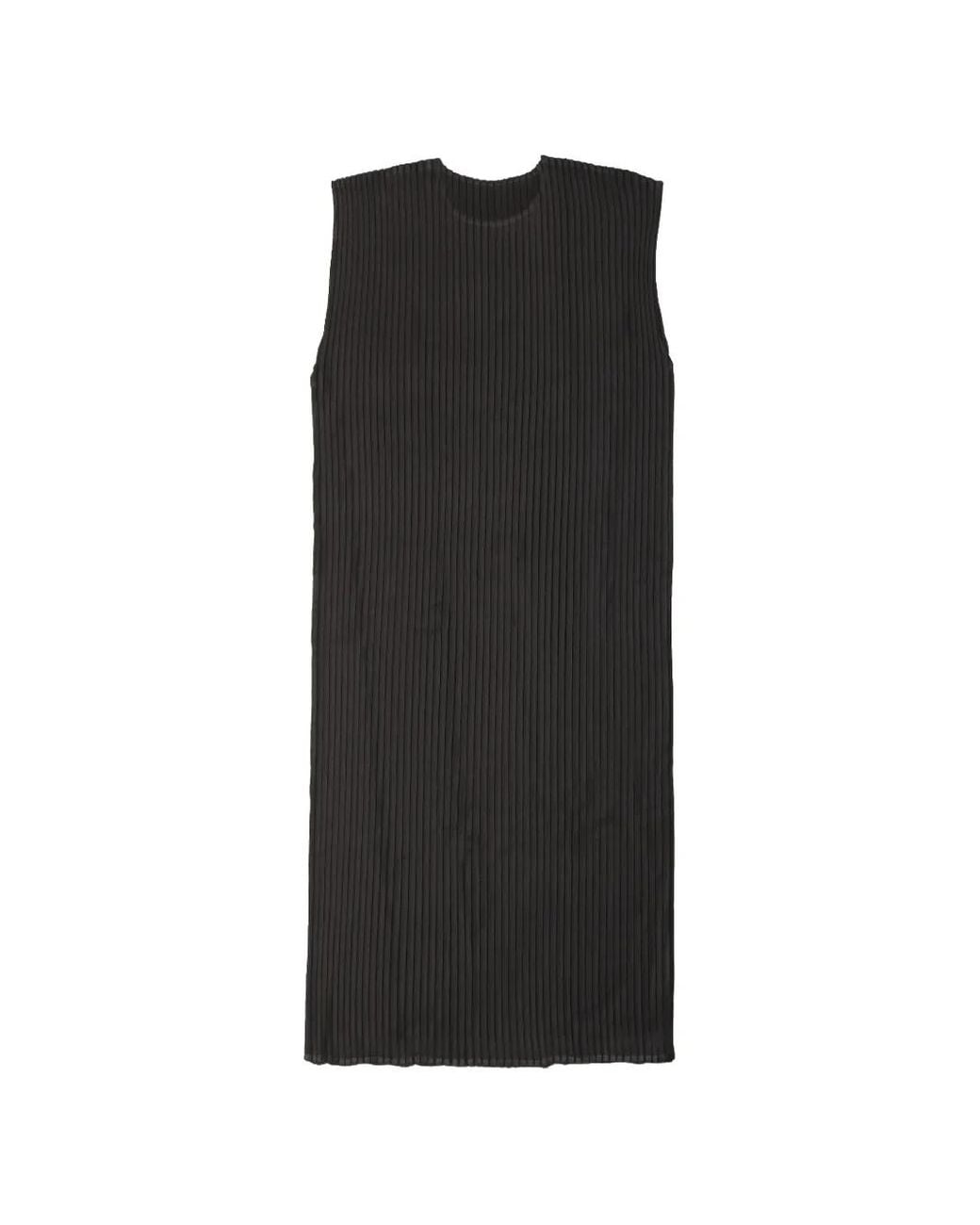 Issey Miyake Black Pleated Sleeveless Mini Dress