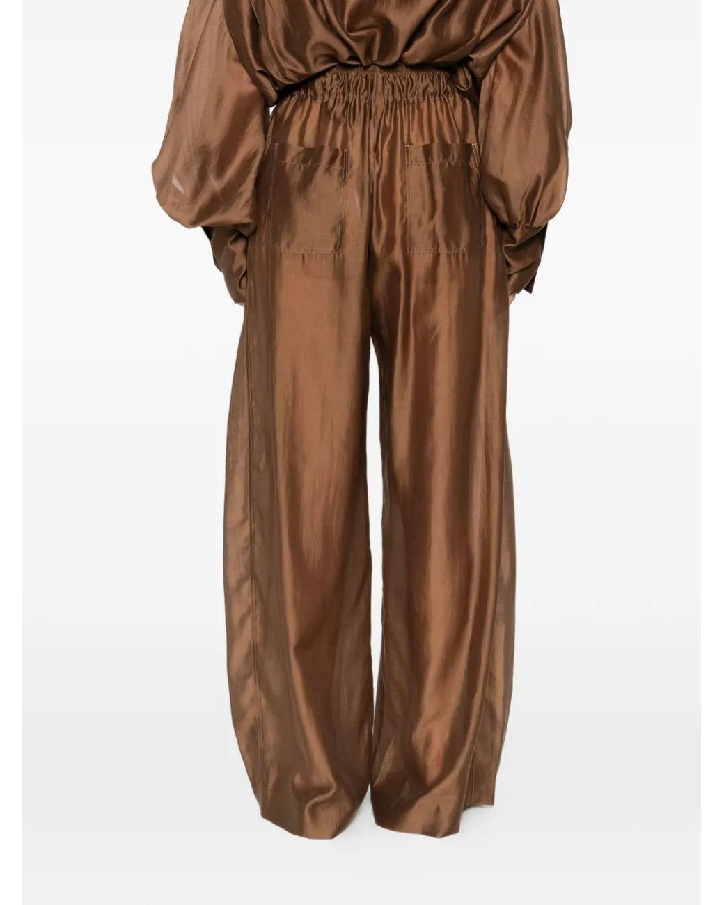 Thelatest Brown Dora Elasticated-Waist Palazzo Pants