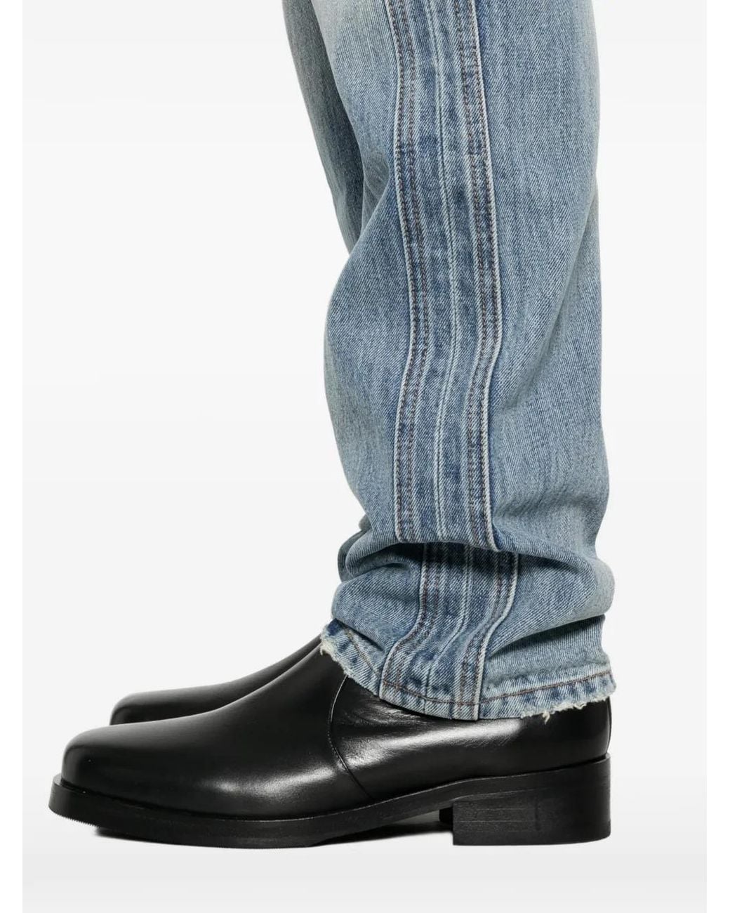 Rhude Black Side-Stripe Distressed Jeans for men