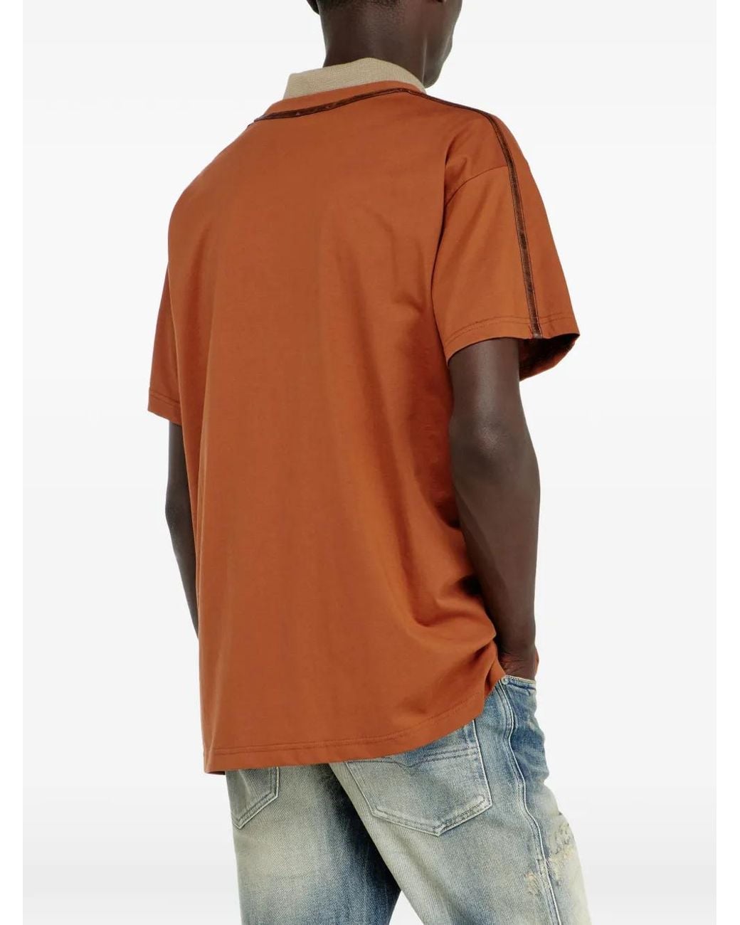 DIESEL Orange T-Shirt With Contrast Trims And Logo-Patch for men