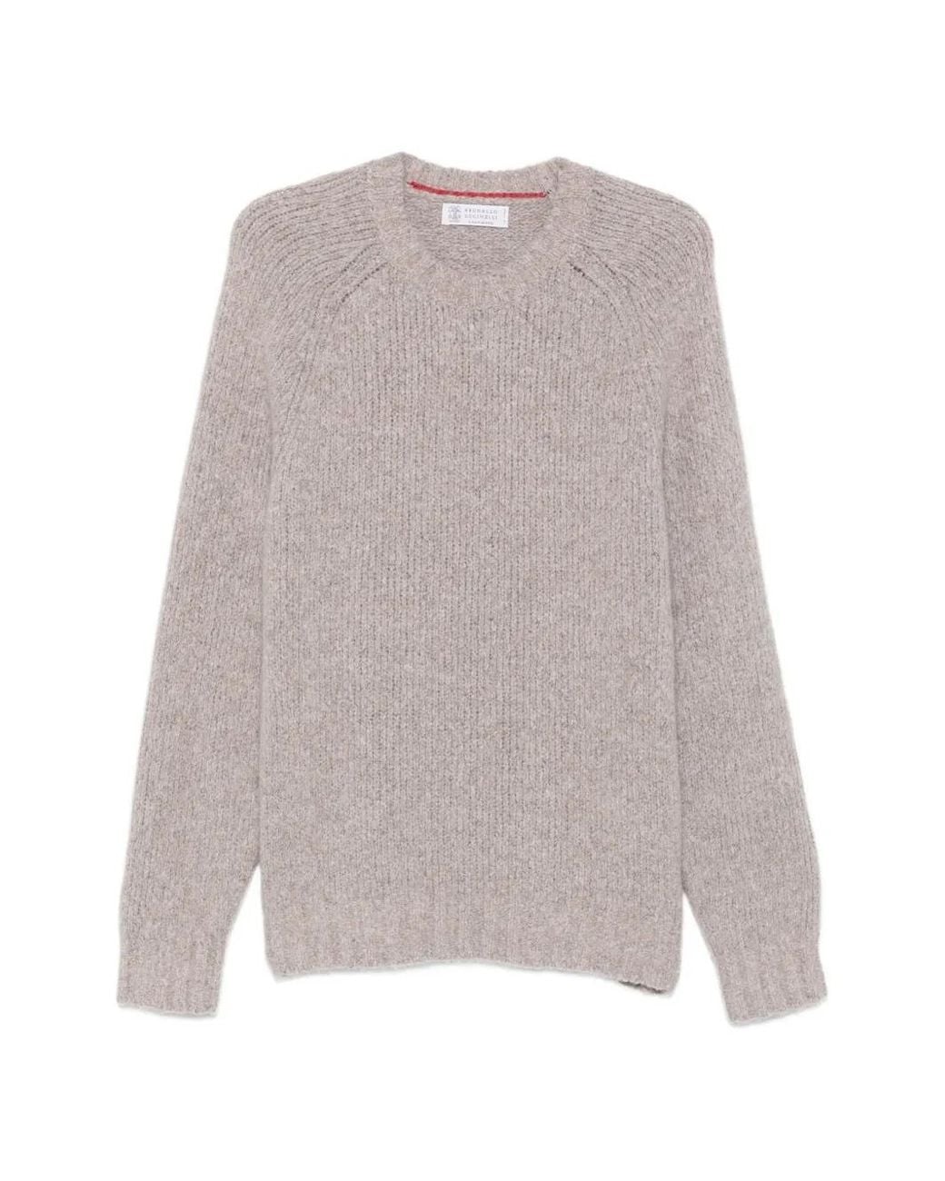 Brunello Cucinelli Gray Ribbed-Knit Raglan-Sleeve Sweater for men
