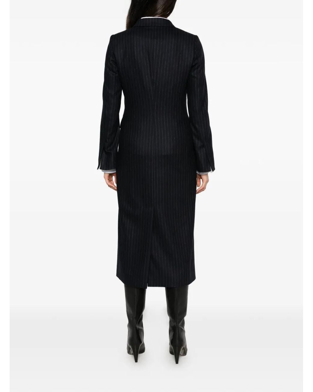 Alberto Biani Black Pinstripe Double-Breasted Coat