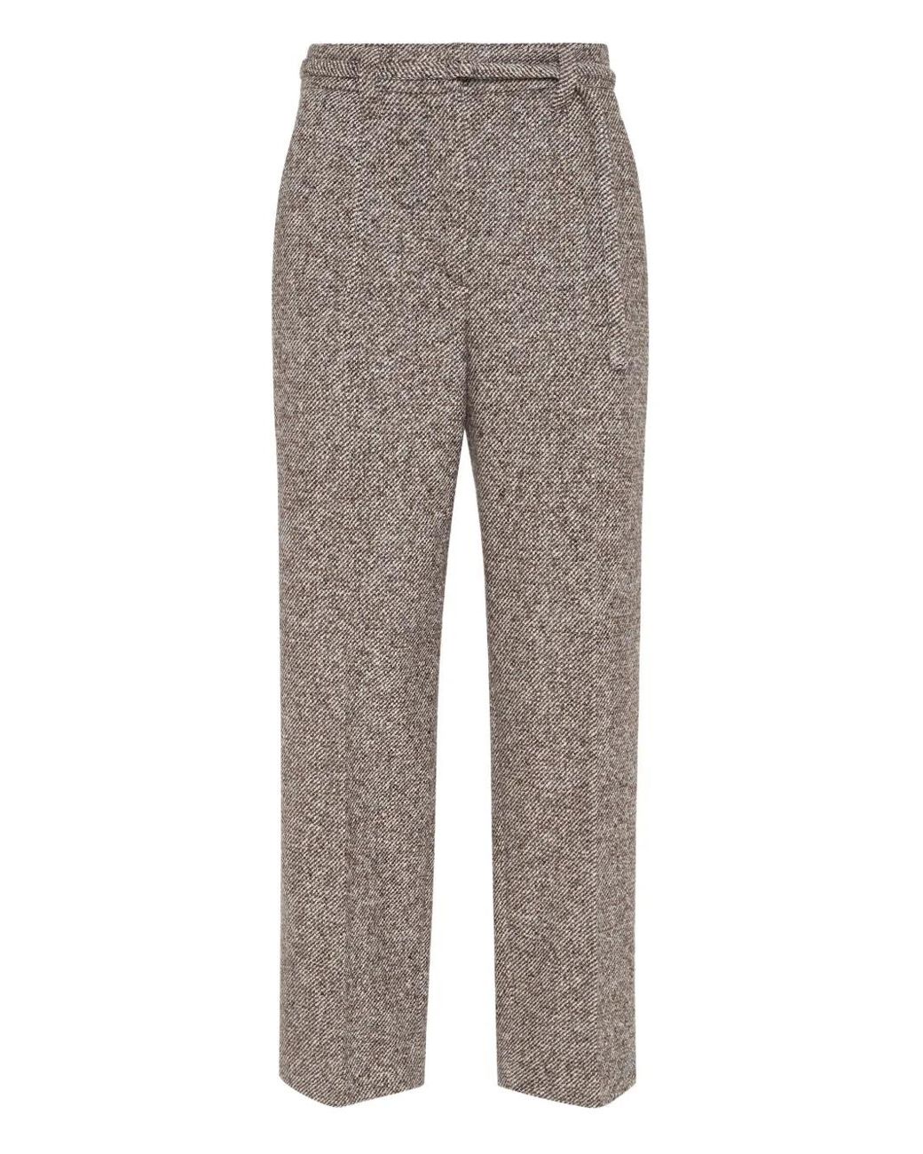 Brunello Cucinelli Gray Tweed Belted Trousers