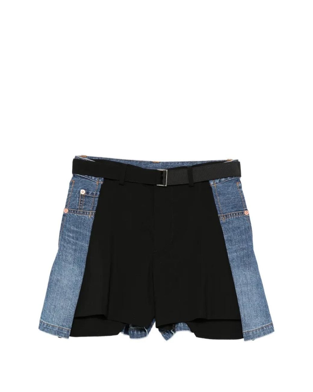 Sacai Black Denim-Panel Shorts