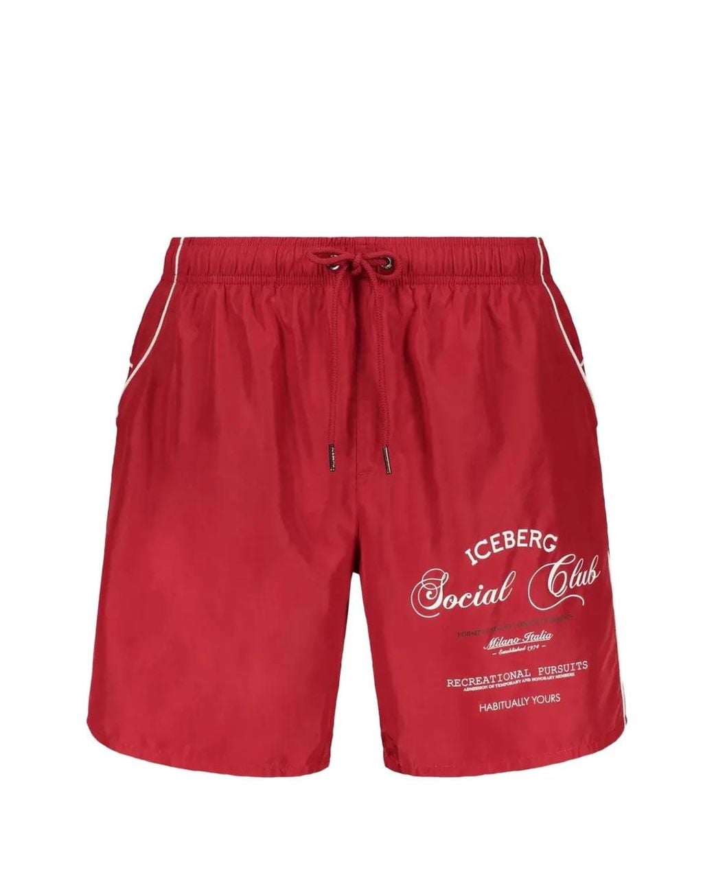 Iceberg Red Logo-Print Piped Swim Shorts for men