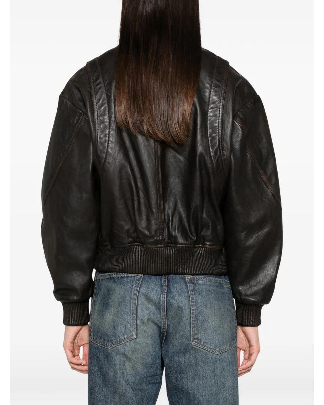 SOLOTRE Black Ribbed-Trim Leather Jacket