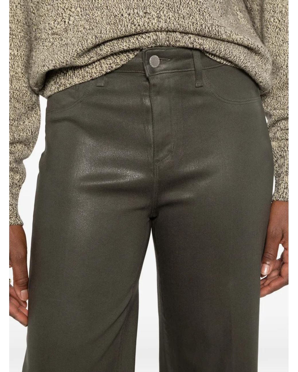L'Agence Gray Coated Straight-Leg Trousers