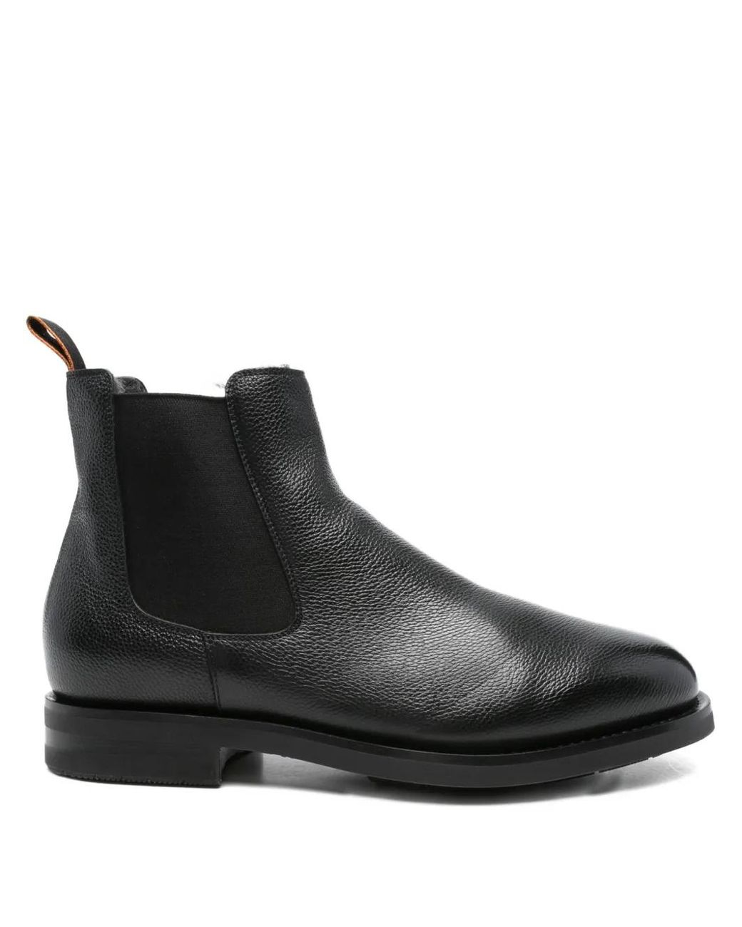 Santoni Black Elastic-Panel Leather Boots for men