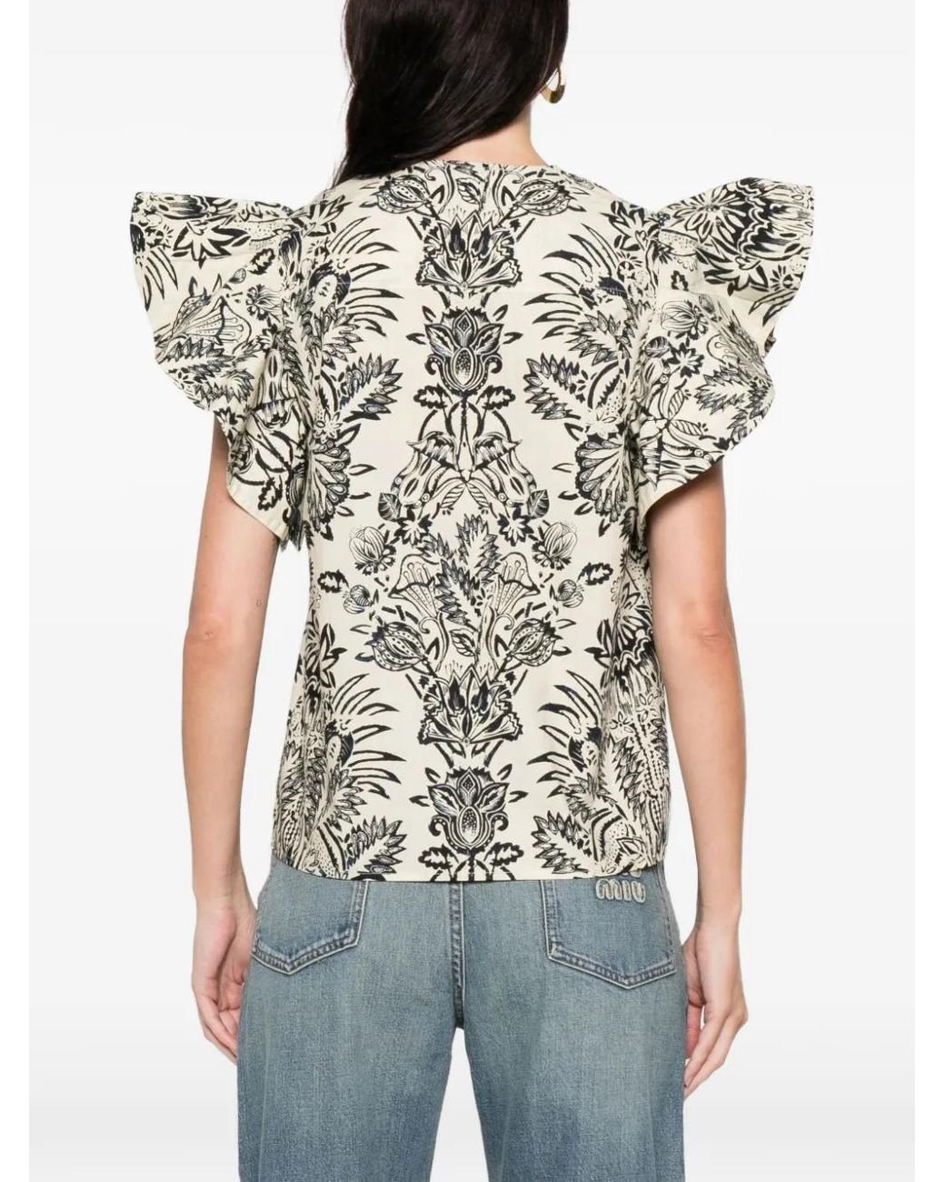 Ulla Johnson White Severine Floral-Print Ruffled Top