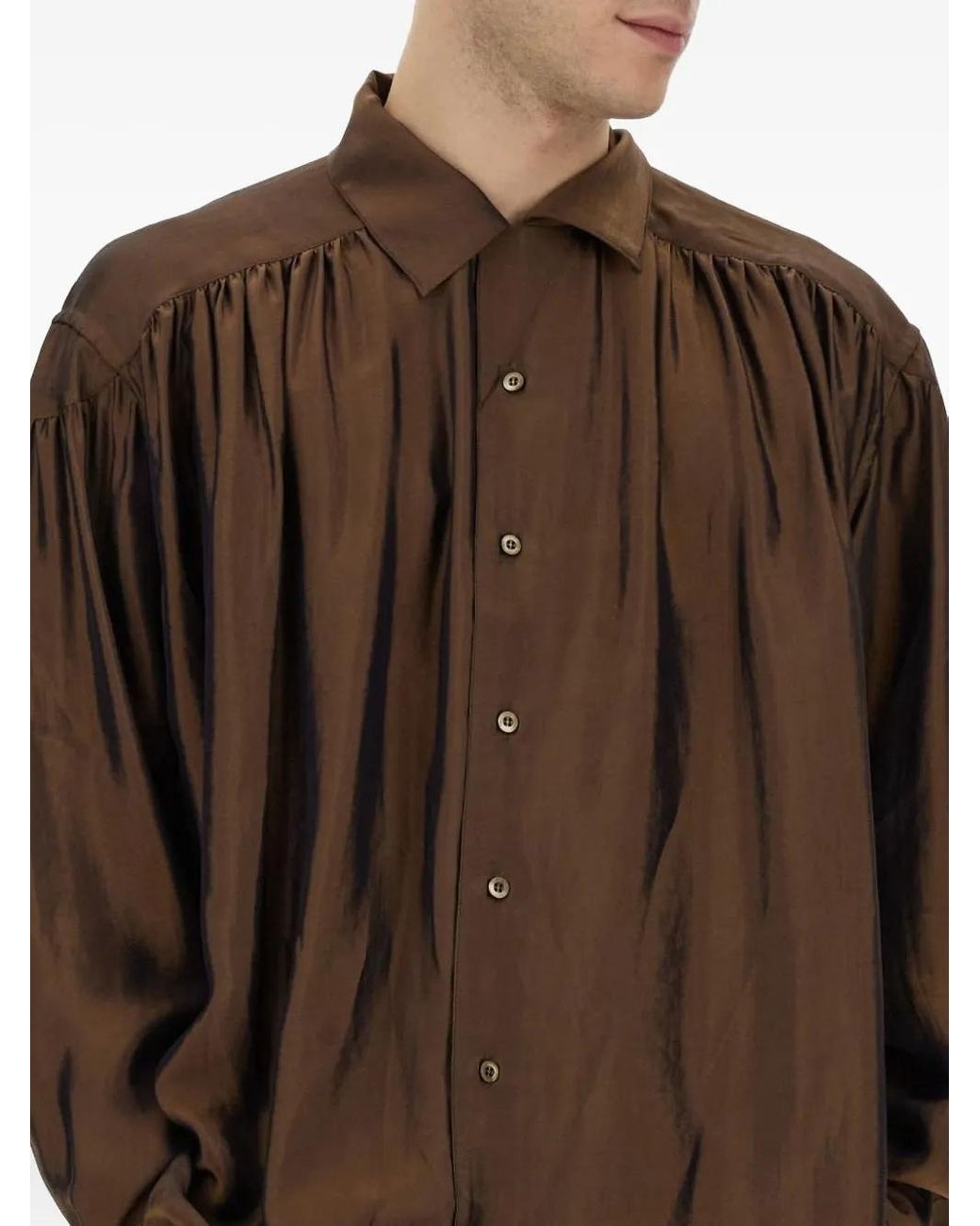 A.I.E. Brown Gathered Buttoned Shirt for men