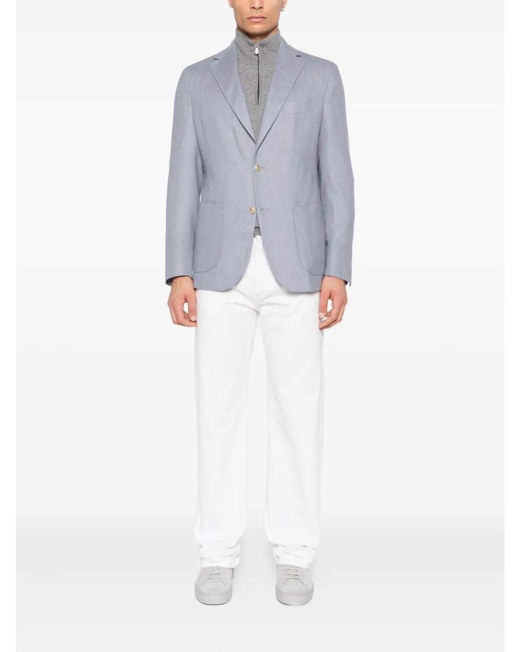 Eleventy Blue Patch-Pocket Single-Breasted Blazer for men
