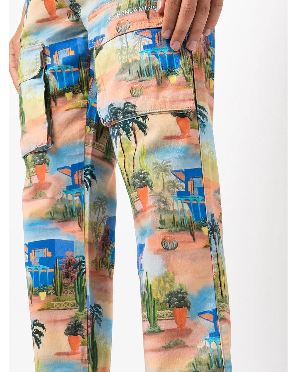 Les Benjamins Blue Graphic-Print Utility Trousers for men