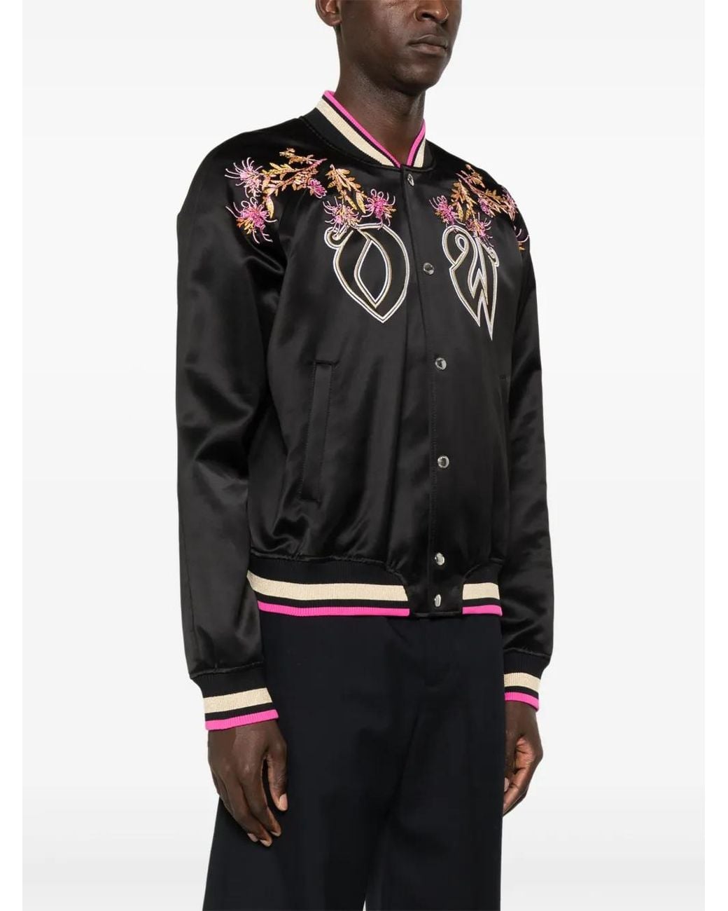 Off-White c/o Virgil Abloh Black Eagle Embroidered Satin Bomber Jacket for men