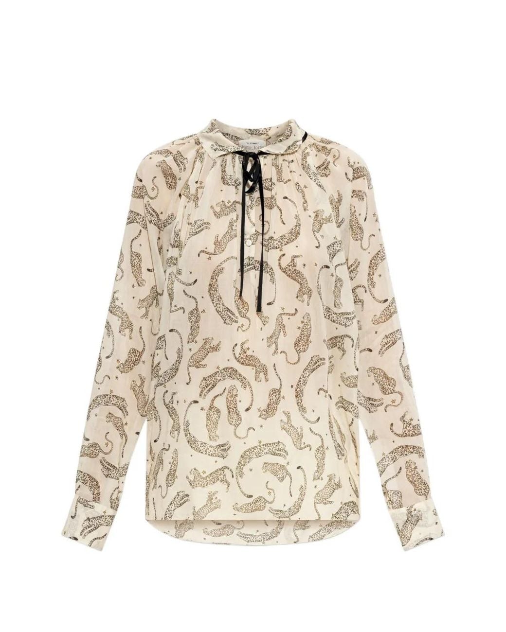 Forte_forte Natural Animal-Motif Tie-Neck Blouse