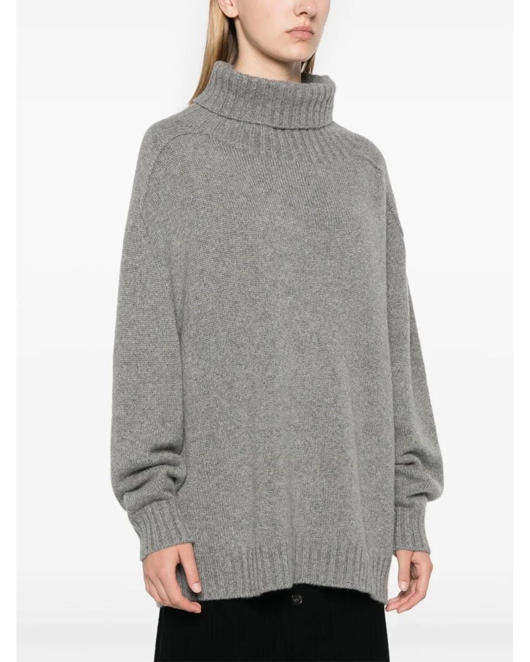 Bompard Gray Hammer-Sleeve Round-Neck Sweater