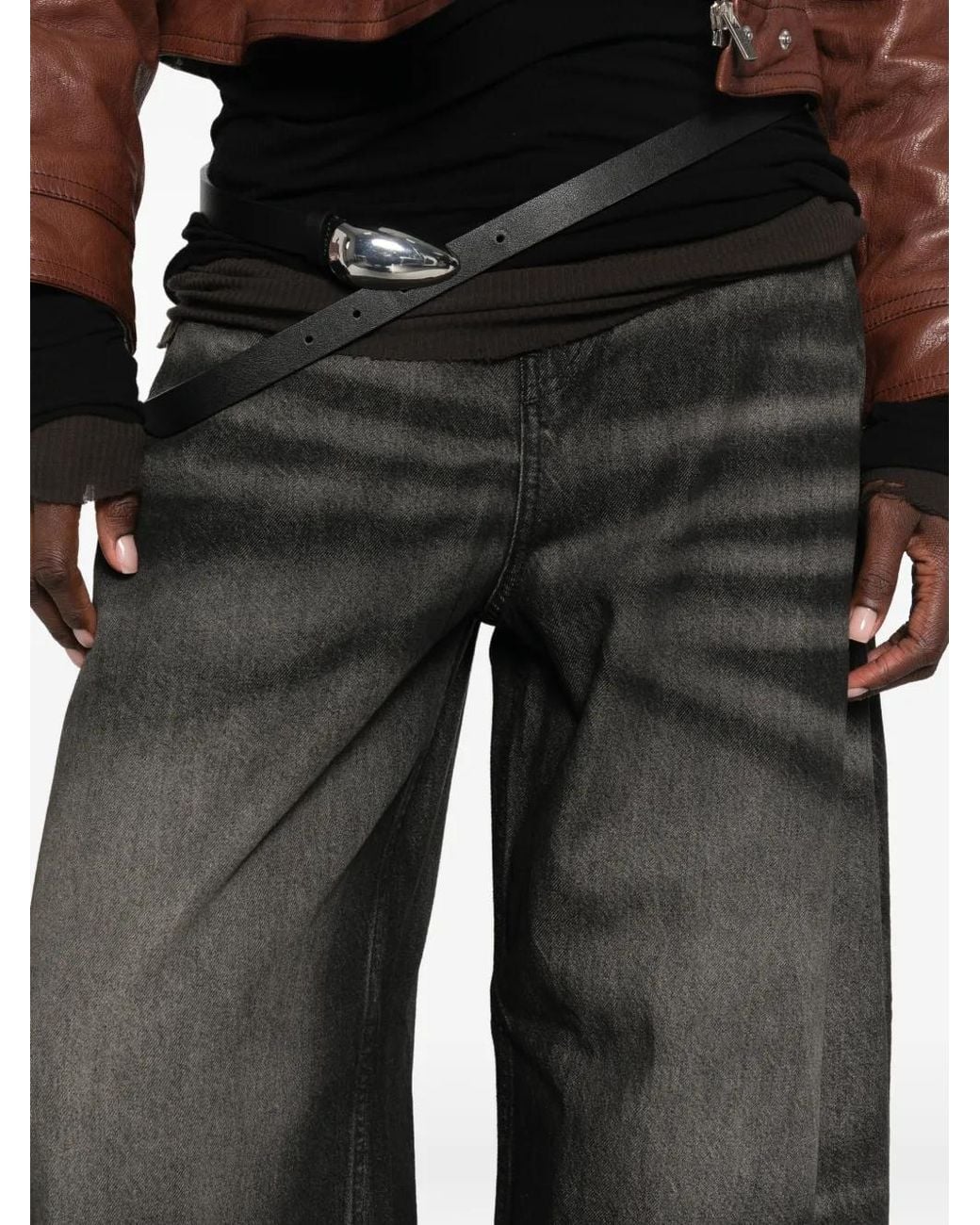DIESEL Gray Faded-Effect Wide-Leg Jeans